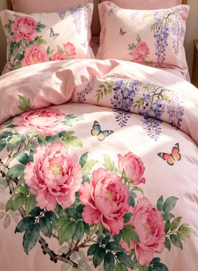 CCoutueChen Pink Floral Comforter Set Queen Size, Purple Victorian Bedding Set for Girls, 3Pieces Soft Microfiber Comforter Set with 2 Pillowcases, 90"x90" - Image 4