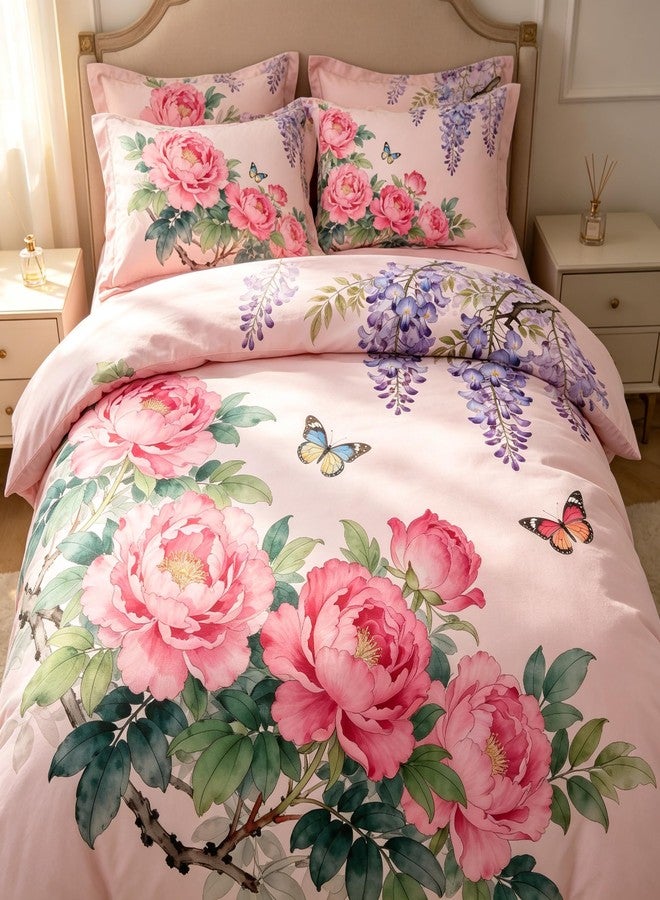 CCoutueChen Pink Floral Comforter Set Queen Size, Purple Victorian Bedding Set for Girls, 3Pieces Soft Microfiber Comforter Set with 2 Pillowcases, 90"x90" - Image 5