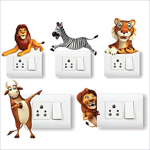AH Decals Amazing Animal Cartoon 3D Wall Switch Board Stickers for Living Bed Kids Room | (Set of 5) - Image 1