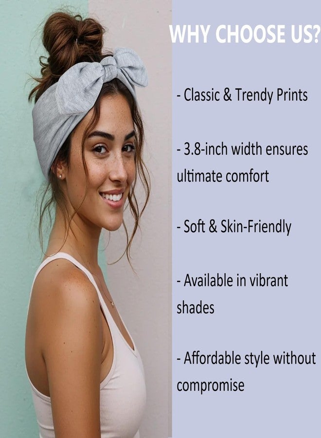 Tobeffect Bandana Headbands for Women Boho Style Solid Color - Elastic Bow Head Bands for Women’s Hair Non Slip - Wide Headwraps with Bows Vintage, Cute Hairbands Hair Accessories 6 Pack - Image 4