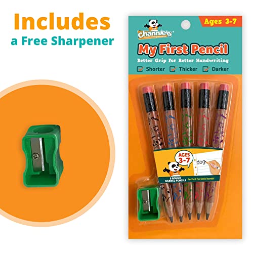 Channie's My First Pencil, Easy-to-Hold Write Size Graphite Jumbo Barrel Presharpened Wooden 2B Small Pencils for 3-7 Year Olds, Brown Color, 2 Pack (5 Pencils Each) - Image 3