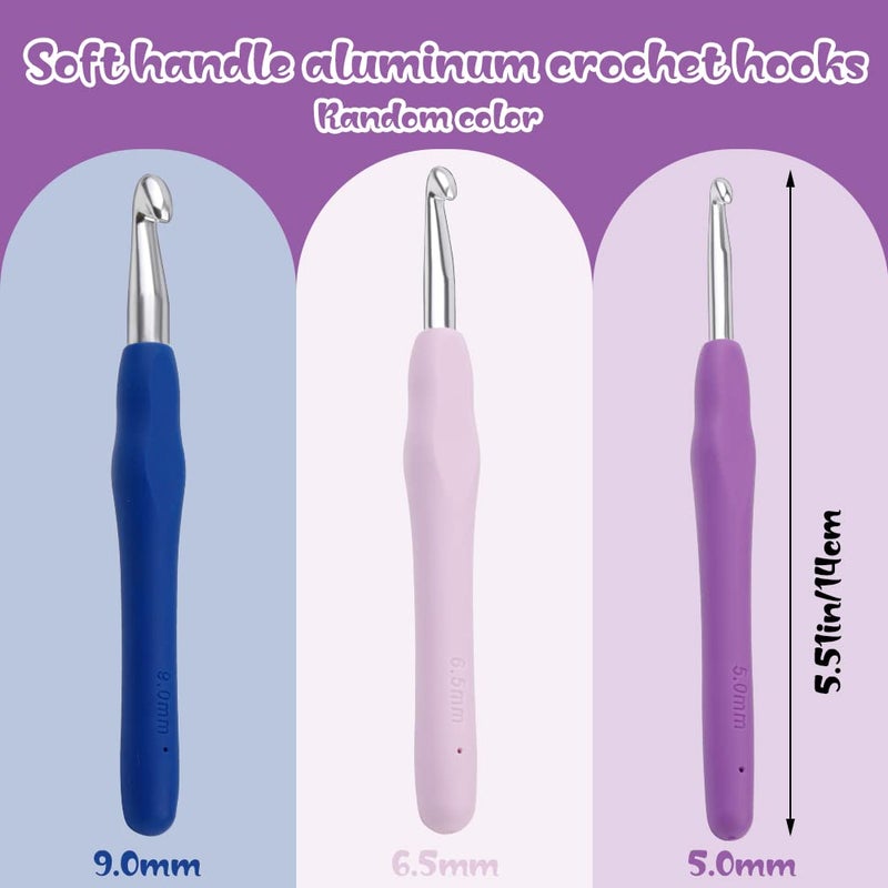Mayboos 3 Sizes Crochet Hooks,Ergonomic Arthritis Handle,5.5 inch Long Beginner's Knitting Needle and Color Soft Handle Smooth Knitting Needle DIY Knitting Kit for Knitting Sweaters,Scarves and Hats - Image 2