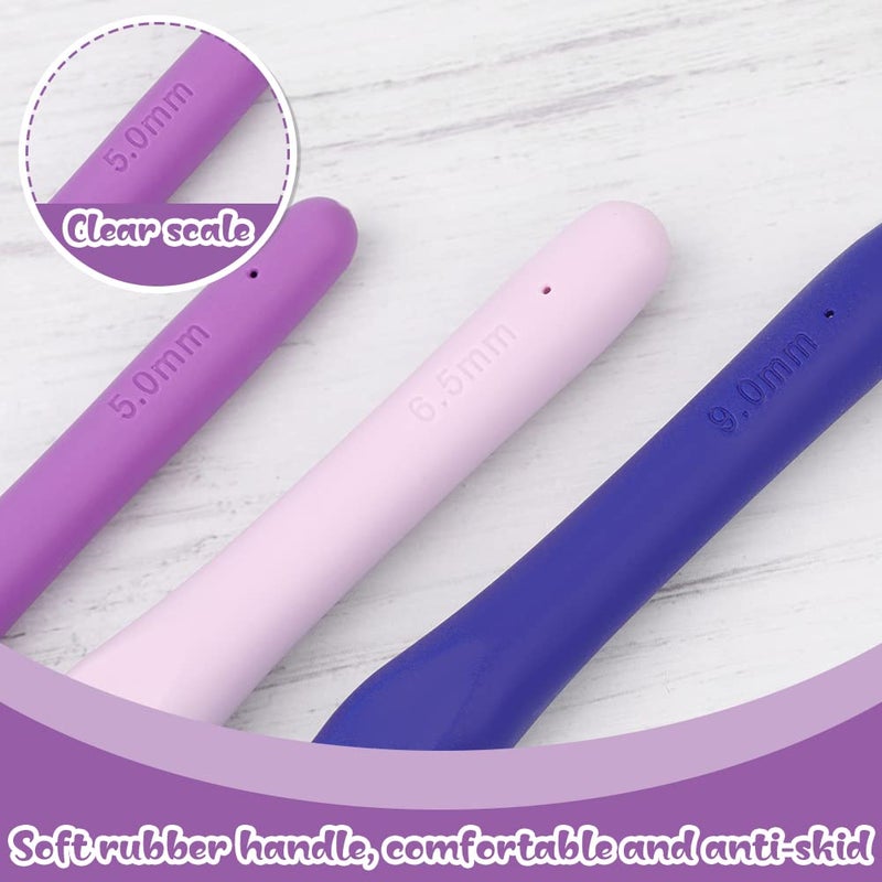 Mayboos 3 Sizes Crochet Hooks,Ergonomic Arthritis Handle,5.5 inch Long Beginner's Knitting Needle and Color Soft Handle Smooth Knitting Needle DIY Knitting Kit for Knitting Sweaters,Scarves and Hats - Image 4