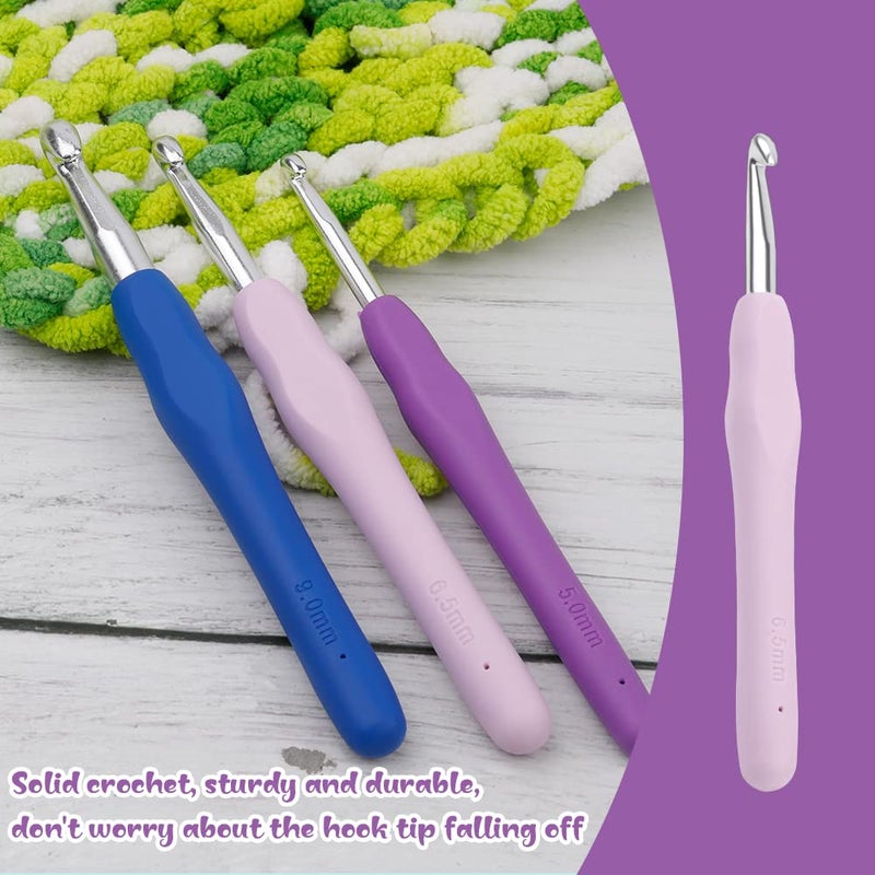 Mayboos 3 Sizes Crochet Hooks,Ergonomic Arthritis Handle,5.5 inch Long Beginner's Knitting Needle and Color Soft Handle Smooth Knitting Needle DIY Knitting Kit for Knitting Sweaters,Scarves and Hats - Image 5