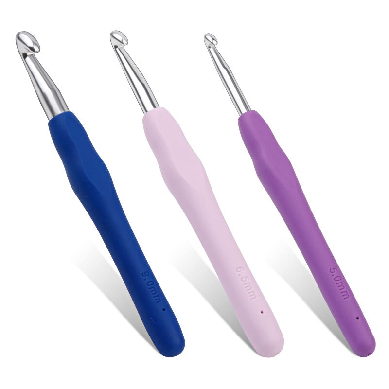 Mayboos 3 Sizes Crochet Hooks,Ergonomic Arthritis Handle,5.5 inch Long Beginner's Knitting Needle and Color Soft Handle Smooth Knitting Needle DIY Knitting Kit for Knitting Sweaters,Scarves and Hats - Image 1