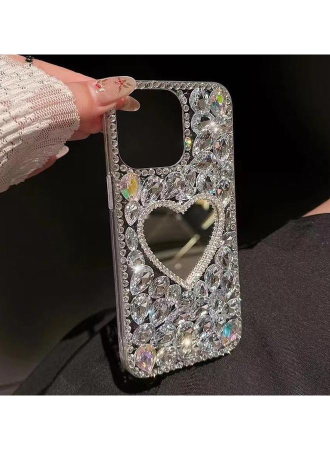 S-TOP Case For iPhone 15 Pro Mirror Handmade Bling Rhinestone PC Phone Case - Image 3