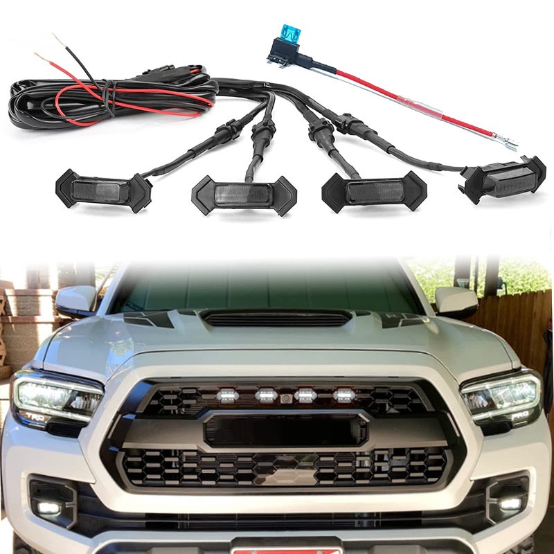 LED Grill Lights for 20162022 Aftermarket Toyota Tacoma TRD PRO Grille with Harness  FuseWhite light with black housing