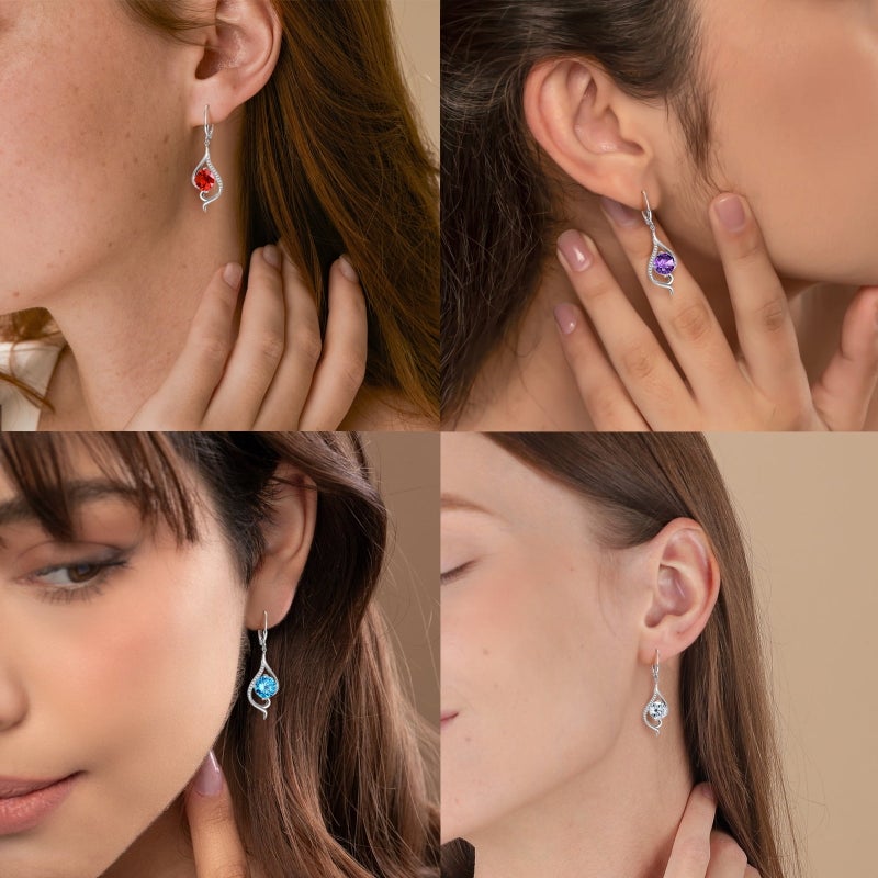 Juwaliy Women Dangle Earrings March Birthstone Earrings Aquamarine Blue Topaz Jewelry Tail 925 Sterling Silver Leverback Mother Wife Christmas Valentines Day Gift for Her - Image 3