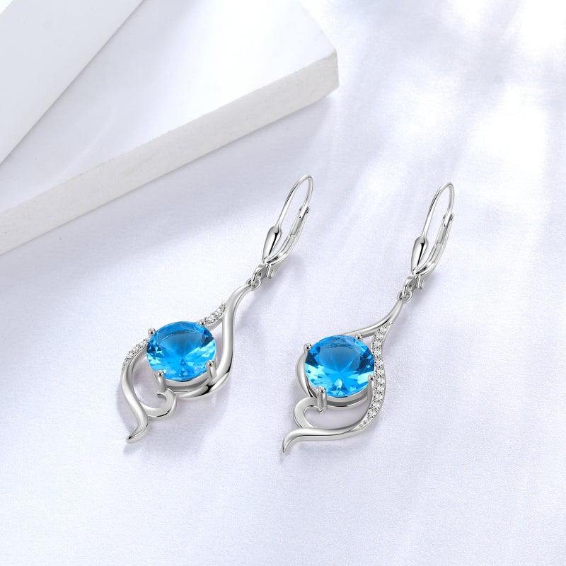 Juwaliy Women Dangle Earrings March Birthstone Earrings Aquamarine Blue Topaz Jewelry Tail 925 Sterling Silver Leverback Mother Wife Christmas Valentines Day Gift for Her - Image 4