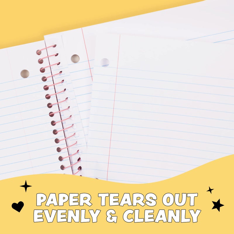 Yoobi College Ruled 8 x 10.5â€ Spiral Notebook Set â€“ Bulk 6-Pack of 1 Subject Notebooks, Variety of Cute Designs â€“ 100 Perforated 3-Hole Punched Sheets, For School, Office & Home - Image 3