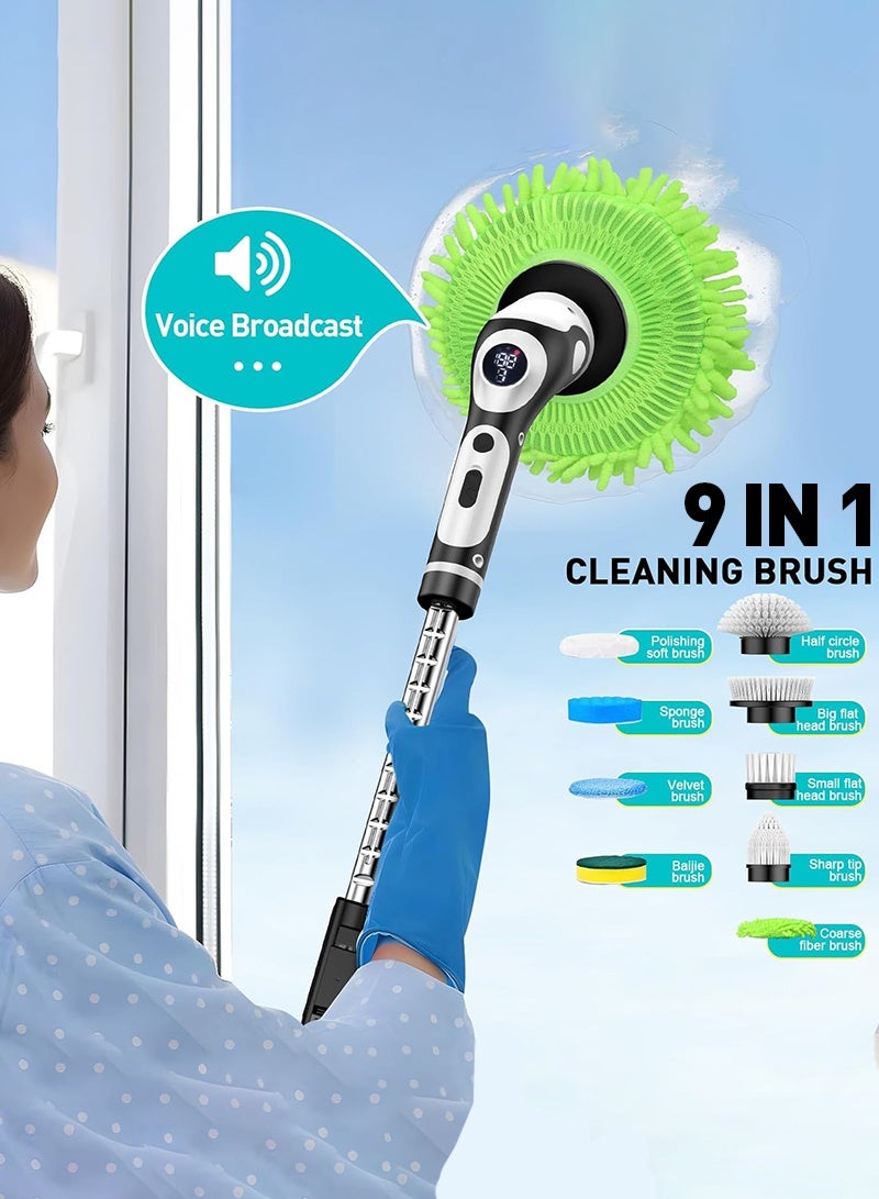 ACHAS Electric Spin Scrubber with Voice Broadcasting, Cordless Cleaning Brush Scrubber for Home, 3 Adjustable Size, 2 Speeds 9 Replaceable Clean Heads Power Spin Scrubbers for Bathroom Shower Bathtub Glass Car - Image 2