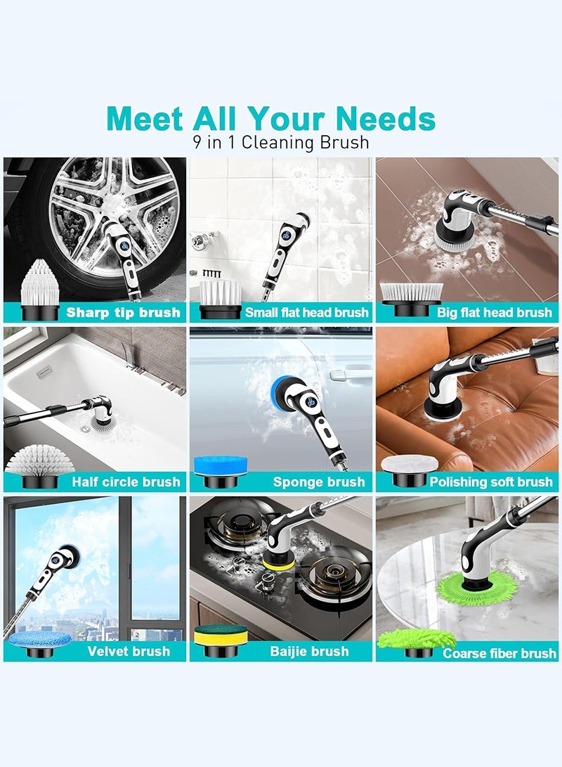 ACHAS Electric Spin Scrubber with Voice Broadcasting, Cordless Cleaning Brush Scrubber for Home, 3 Adjustable Size, 2 Speeds 9 Replaceable Clean Heads Power Spin Scrubbers for Bathroom Shower Bathtub Glass Car - Image 3