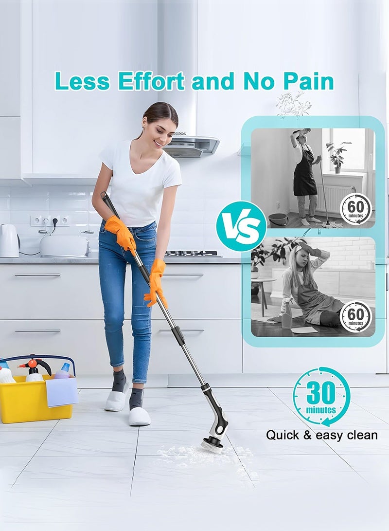 ACHAS Electric Spin Scrubber with Voice Broadcasting, Cordless Cleaning Brush Scrubber for Home, 3 Adjustable Size, 2 Speeds 9 Replaceable Clean Heads Power Spin Scrubbers for Bathroom Shower Bathtub Glass Car - Image 5