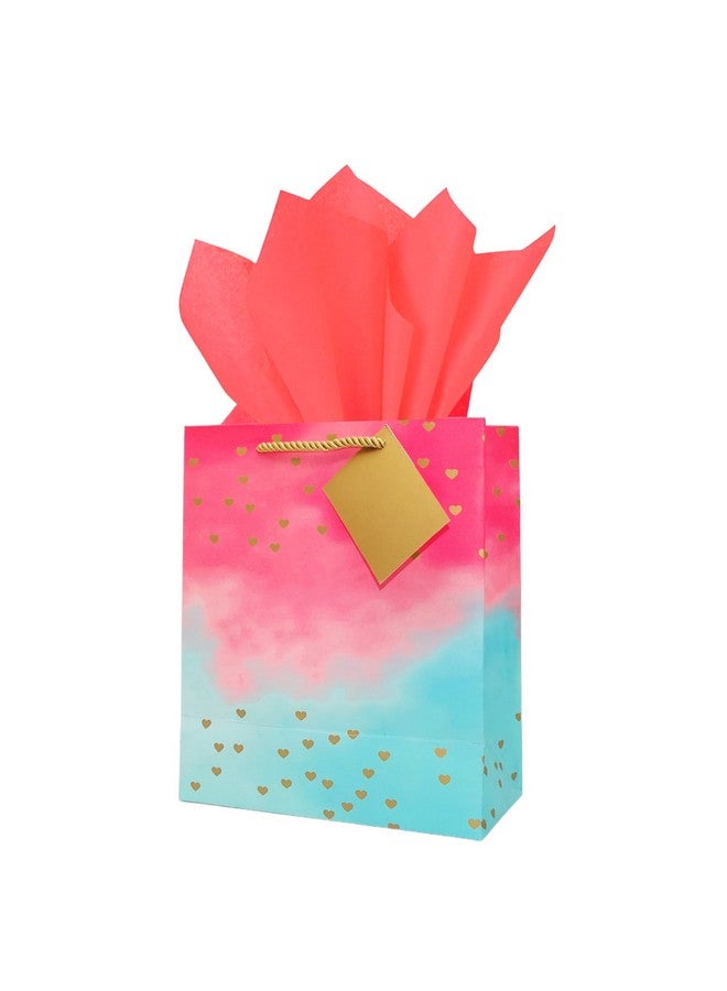 RanGit Bhumi Gift Bags - Paper Bags For Return Gifts, Small Carry Bags- 10pcs 7x8.5x3.75in Small Paper Bags - Goodie Bags With Tissue And Thank You Card- Gifting Covers- Ombre Hearts, Multicolor(10) - Image 1
