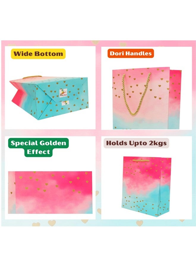 RanGit Bhumi Gift Bags - Paper Bags For Return Gifts, Small Carry Bags- 10pcs 7x8.5x3.75in Small Paper Bags - Goodie Bags With Tissue And Thank You Card- Gifting Covers- Ombre Hearts, Multicolor(10) - Image 3