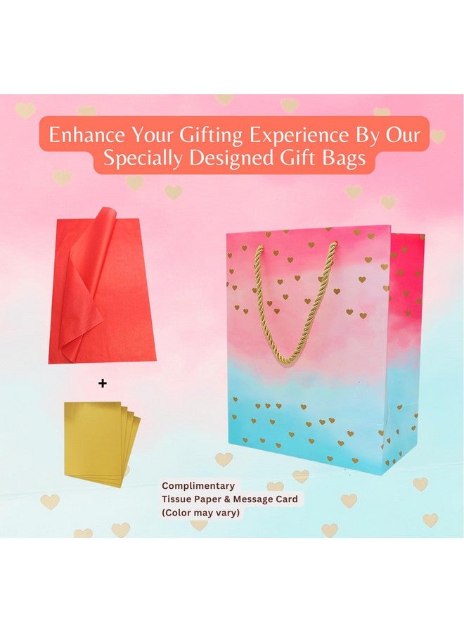 RanGit Bhumi Gift Bags - Paper Bags For Return Gifts, Small Carry Bags- 10pcs 7x8.5x3.75in Small Paper Bags - Goodie Bags With Tissue And Thank You Card- Gifting Covers- Ombre Hearts, Multicolor(10) - Image 5