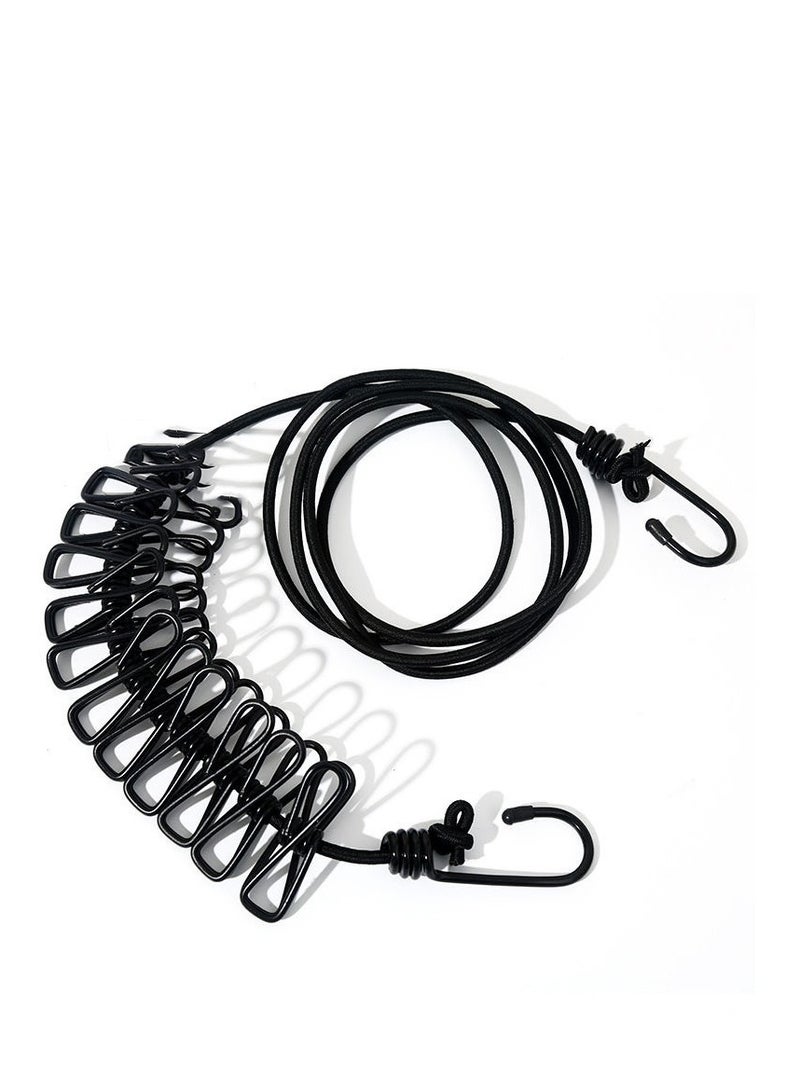 حبل غسيل محمول مزود بـ 11 مشبك غسيل، حبل غسيل مرن قابل للسحب ومقاوم للرياح مناسب للسفر، للاستخدام في الفناء الخلفي، أو المنتجع، أو الشرفة.