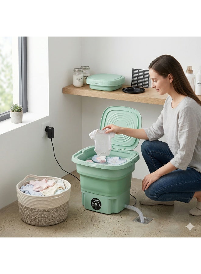 Foldable Mini Washing Machine 12L Portable Compact Washer with Waterproof Touch Panel Carry Handle and Easy Drain Design - Mint Green - Image 4