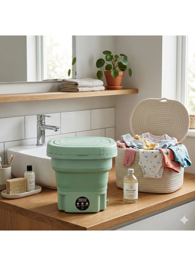 Foldable Mini Washing Machine 12L Portable Compact Washer with Waterproof Touch Panel Carry Handle and Easy Drain Design - Mint Green - Image 5