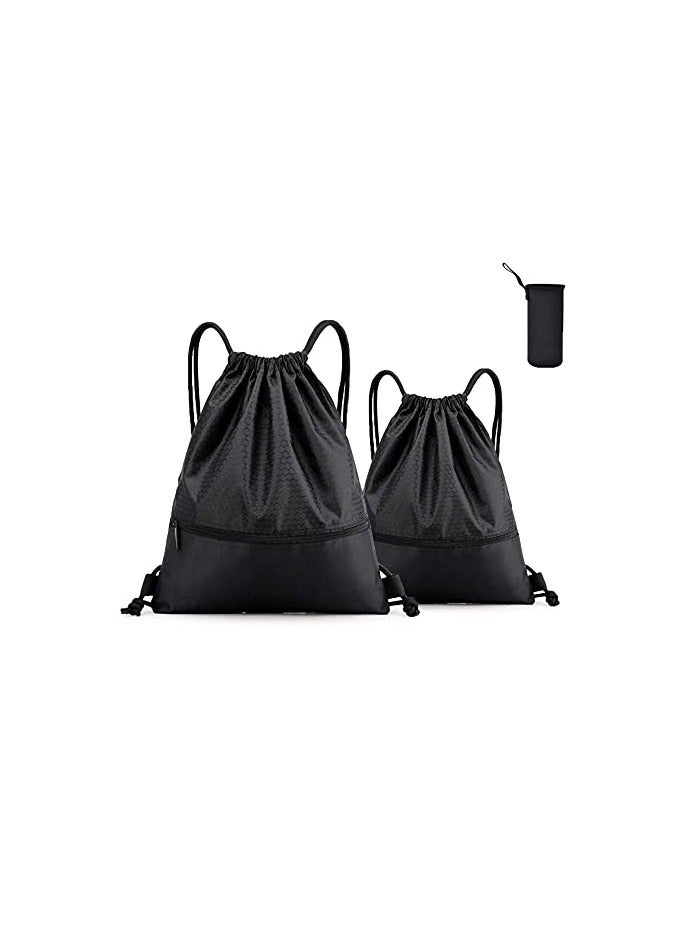 NC Drawstring Backpack, Rucksack String Bag 2 Pcs Water Resistant Swim Neoprene Water Bottle Sleeve Gym-Sack With Side Pocket Shopping Yoga School Beach Football For Women, Men, Kids