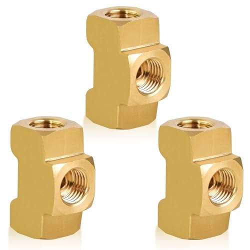 MuHize 3/16 Brake Line Tee - Upgraded 3 Way Brake Line Tee for 3/8" 24 Threads, Universal Brass 3/16 Brake Line Fitting, All 3/8" 24 threads Ports (Pack of 3） - Image 1