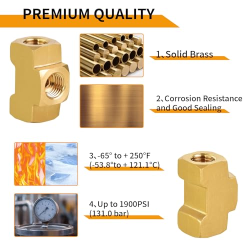 MuHize 3/16 Brake Line Tee - Upgraded 3 Way Brake Line Tee for 3/8" 24 Threads, Universal Brass 3/16 Brake Line Fitting, All 3/8" 24 threads Ports (Pack of 3） - Image 3