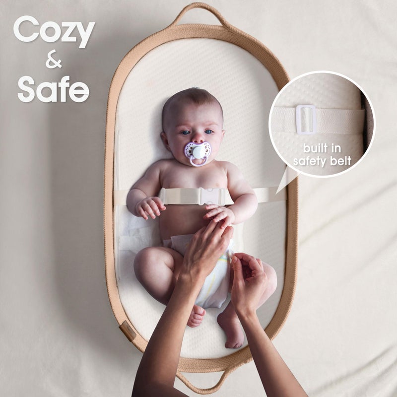 JJOO Baby Changing Basket Includes Diaper Caddy - Soft & Waterproof Dual-Cover, Portable, Changing Pad for Dresser & Changing Table, Gift for Baby Shower, Organic Cotton Rope - Image 3