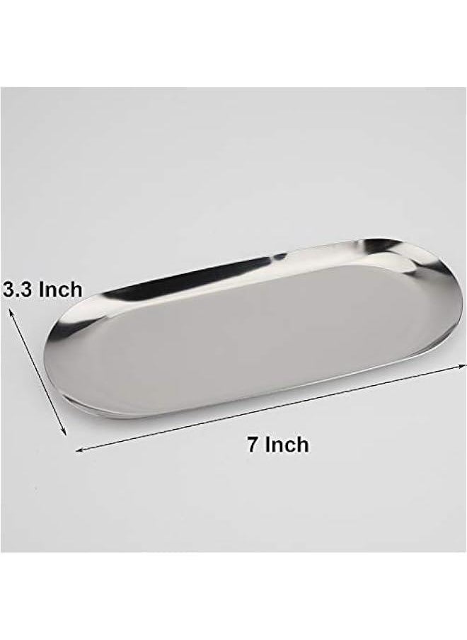 Generic Stainless Steel Decorative Tray, Set of 2, 7 Inch Long, Jewelry Dish Cosmetics Organizer Bathroom Clutter Serving Platter Small Storage Tray, Oval, Silver  - Image 2
