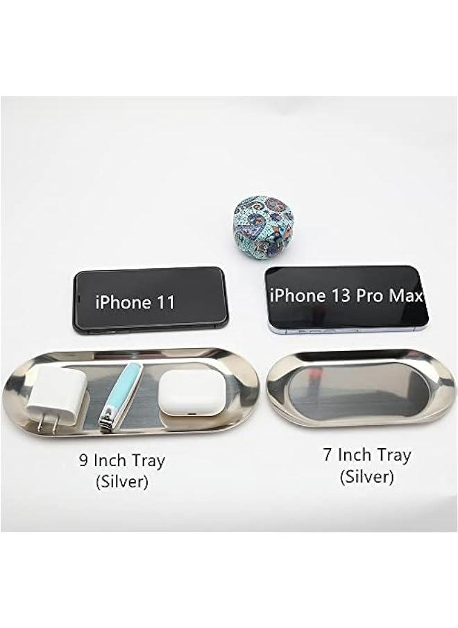 Generic Stainless Steel Decorative Tray, Set of 2, 7 Inch Long, Jewelry Dish Cosmetics Organizer Bathroom Clutter Serving Platter Small Storage Tray, Oval, Silver  - Image 3