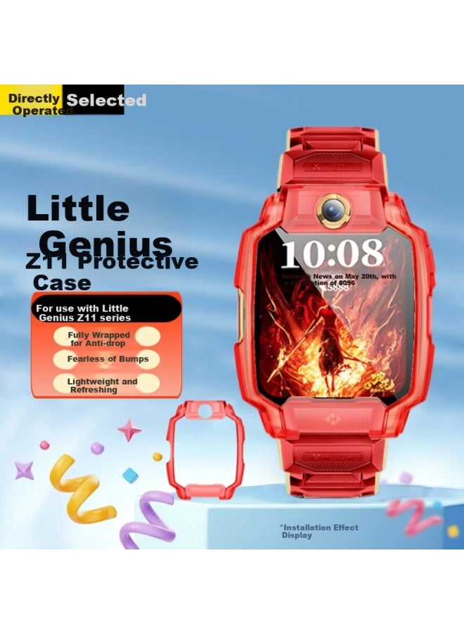 Tenflash Little Genius Z11 Protective Case Children's Phone Watch Z11 Men And Women Models Protective Shell Tempered Film Full Package Anti-fall Anti-collision Watch Film Thin Tpu Transparent Red
