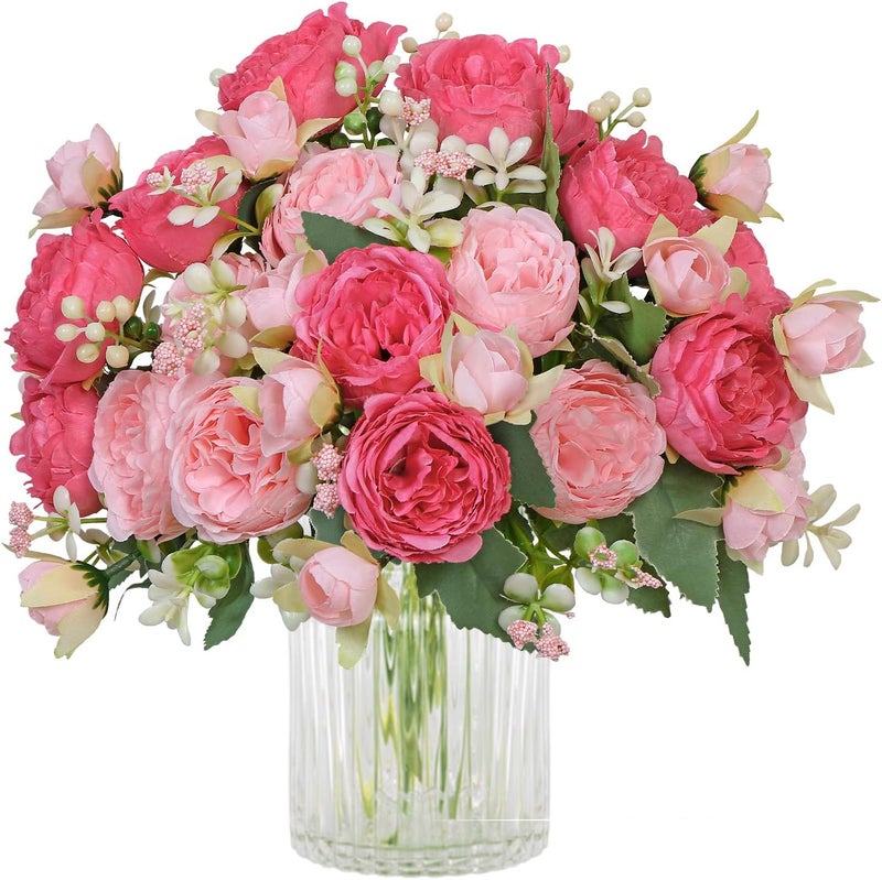 SOMYTING Peony Artificial Flowers, Faux Peony Bouquet 2 Bundles Silk Peonies Bouquets Fake Peonies Artificial Flowers Peonies Bouquet for Wedding Party Centerpiece Table Home Decor（Rose red） - Image 1