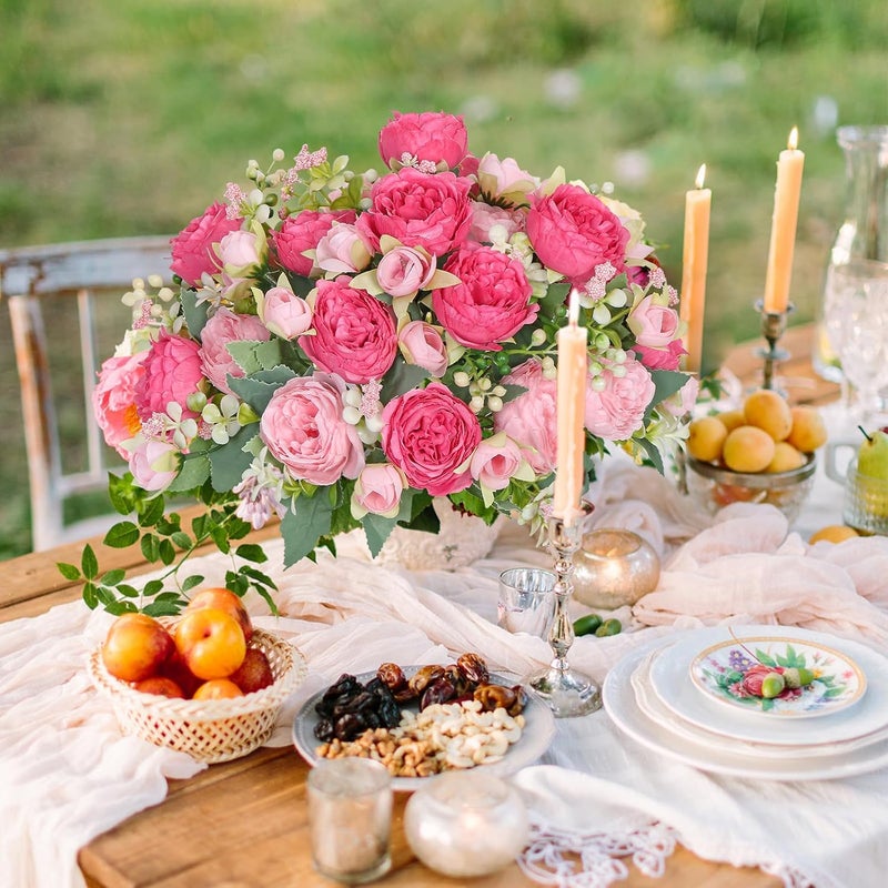 SOMYTING Peony Artificial Flowers, Faux Peony Bouquet 2 Bundles Silk Peonies Bouquets Fake Peonies Artificial Flowers Peonies Bouquet for Wedding Party Centerpiece Table Home Decor（Rose red） - Image 4