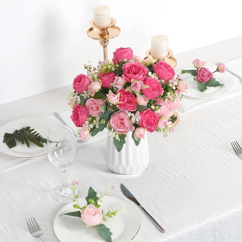 SOMYTING Peony Artificial Flowers, Faux Peony Bouquet 2 Bundles Silk Peonies Bouquets Fake Peonies Artificial Flowers Peonies Bouquet for Wedding Party Centerpiece Table Home Decor（Rose red） - Image 3