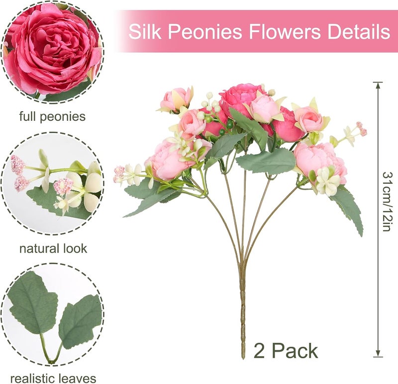 SOMYTING Peony Artificial Flowers, Faux Peony Bouquet 2 Bundles Silk Peonies Bouquets Fake Peonies Artificial Flowers Peonies Bouquet for Wedding Party Centerpiece Table Home Decor（Rose red） - Image 2