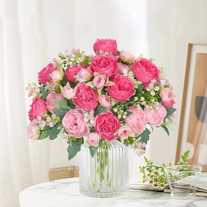 SOMYTING Peony Artificial Flowers, Faux Peony Bouquet 2 Bundles Silk Peonies Bouquets Fake Peonies Artificial Flowers Peonies Bouquet for Wedding Party Centerpiece Table Home Decor（Rose red） - Image 5
