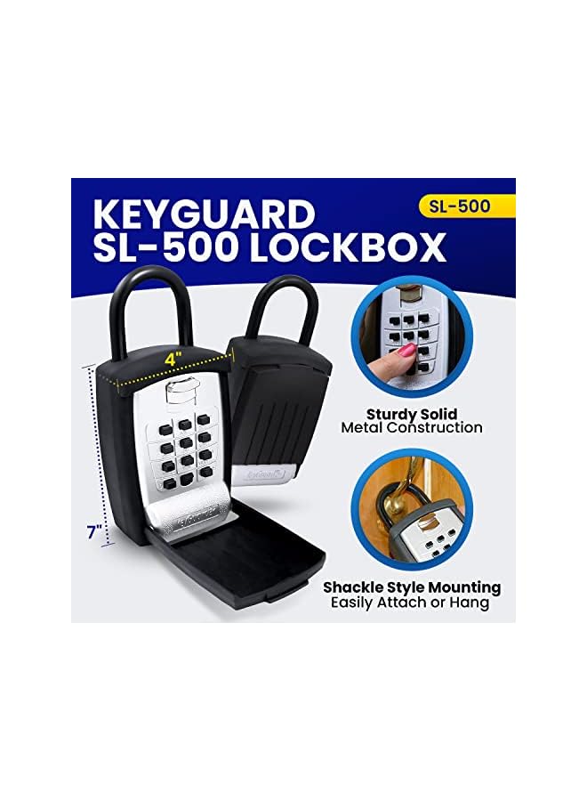 KeyGuard SL-500 Punch Button Lock Box, Black | Portable Shackle LockBox For Outside- Fits House Keys, Car Keys, Fobs, Credit Cards/IDs & More | Keypad Safe Box, Digital Push Button Combination Lock - Image 3