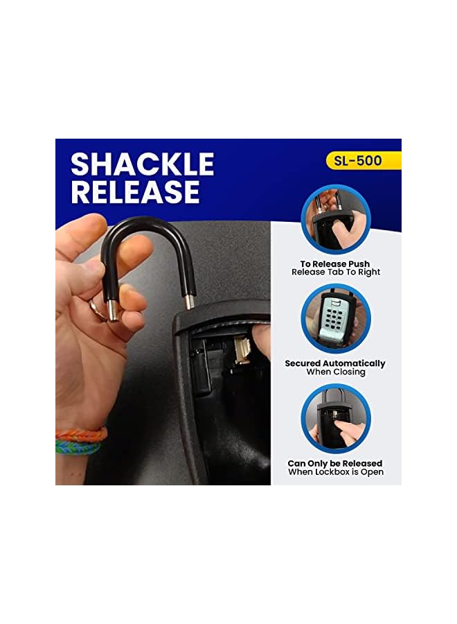 KeyGuard SL-500 Punch Button Lock Box, Black | Portable Shackle LockBox For Outside- Fits House Keys, Car Keys, Fobs, Credit Cards/IDs & More | Keypad Safe Box, Digital Push Button Combination Lock - Image 5