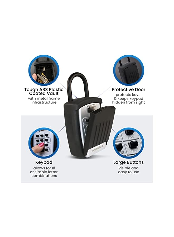 KeyGuard SL-500 Punch Button Lock Box, Black | Portable Shackle LockBox For Outside- Fits House Keys, Car Keys, Fobs, Credit Cards/IDs & More | Keypad Safe Box, Digital Push Button Combination Lock - Image 4