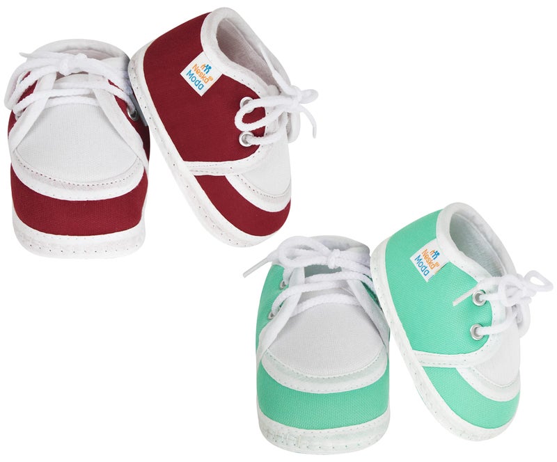Neska Moda Set Of 2 Pair Unisex Baby Booties for 6 to 12 Months (Green,Maroon) - Image 3