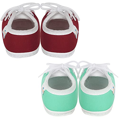 Neska Moda Set Of 2 Pair Unisex Baby Booties for 6 to 12 Months (Green,Maroon) - Image 4