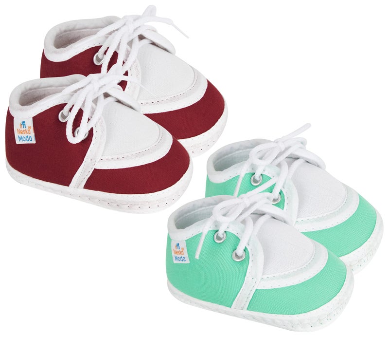 Neska Moda Set Of 2 Pair Unisex Baby Booties for 6 to 12 Months (Green,Maroon) - Image 1