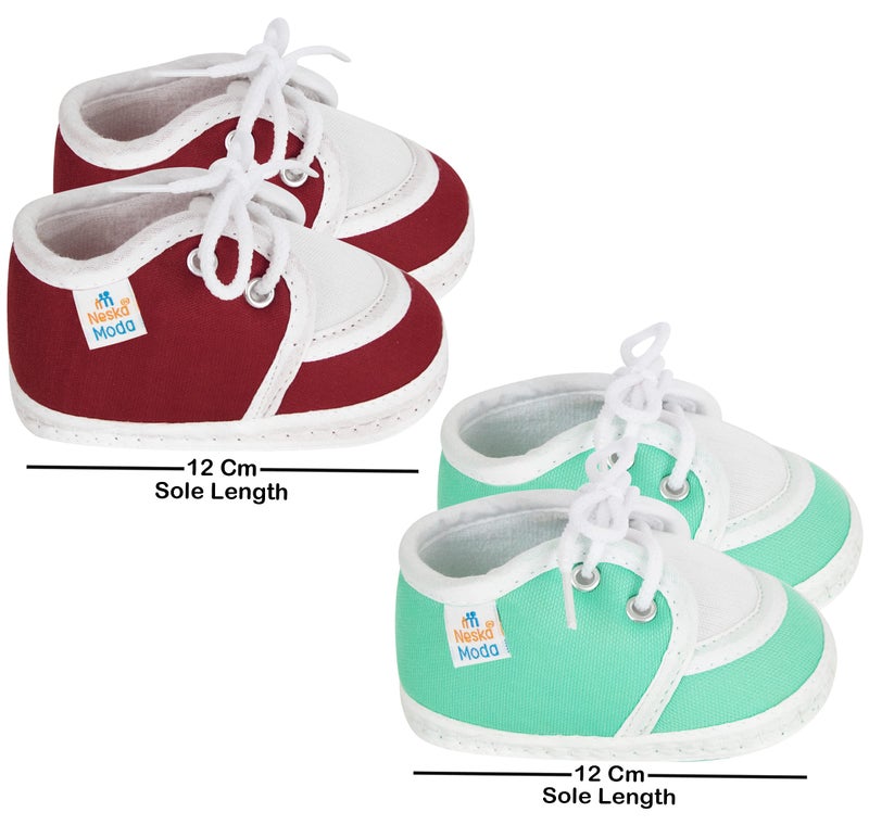 Neska Moda Set Of 2 Pair Unisex Baby Booties for 6 to 12 Months (Green,Maroon) - Image 2