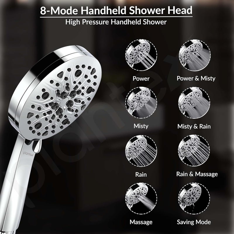plantex Plantex Hand Shower for Bathroom5 Inch Round MultiFunction 8 Mode Shower HandHand Shower Set with 15 Meter Flexible Tube Pipe with Self Adhesive Bracket Chrome  - Image 4