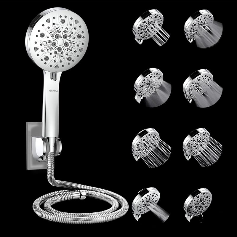 plantex Plantex Hand Shower for Bathroom5 Inch Round MultiFunction 8 Mode Shower HandHand Shower Set with 15 Meter Flexible Tube Pipe with Self Adhesive Bracket Chrome  - Image 1