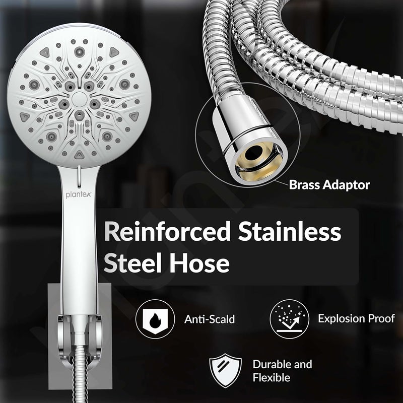plantex Plantex Hand Shower for Bathroom5 Inch Round MultiFunction 8 Mode Shower HandHand Shower Set with 15 Meter Flexible Tube Pipe with Self Adhesive Bracket Chrome  - Image 5