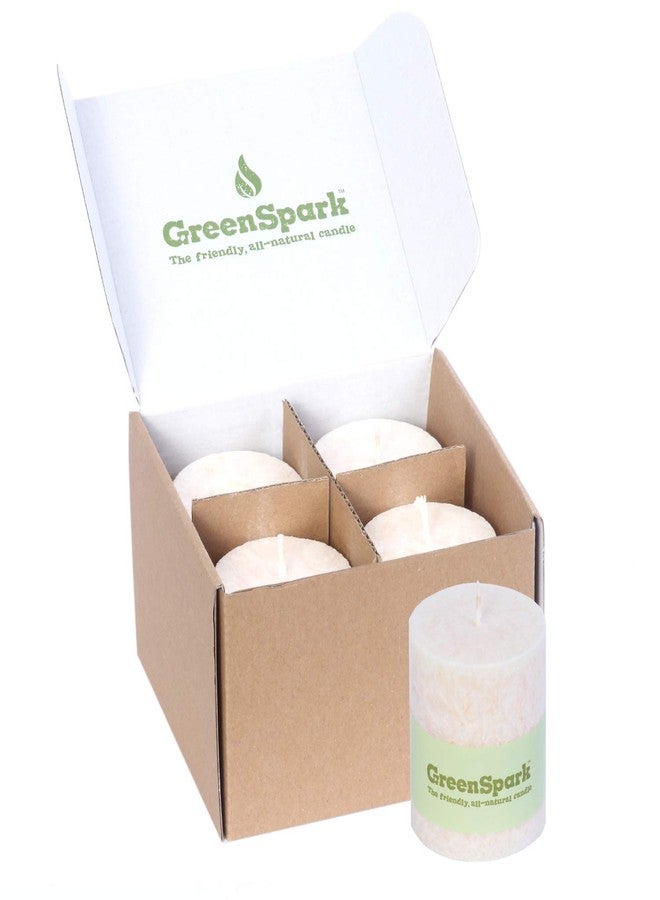 GreenSpark شموع عمودية طبيعية غير معطرة، نظيفة الاحتراق، لا تسيل، لا تُصدر دخاناً، مجموعة من 4 قطع (2.75 بوصة × 4 بوصة، لون أبيض رخامي) - Image 1
