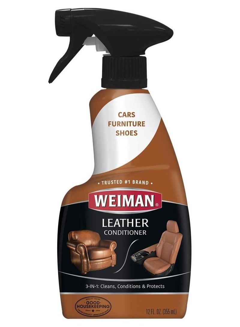 Weiman منظف ومكيف جلد للأثاث - ينظف ويشترط ويستعيد الأسطح الجلدية - مواد واقية من الأشعة فوق البنفسجية تساعد في منع التشقق أو بهتان مقاعد السيارة الجلدية، الأحذية، الحقائب - Image 1