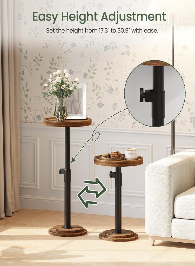 CHOEZON Height Adjustable Drink Table, Small Round Side Table, Pedestal Martini Table with Thickened Base, for Small Space, Sofa, Couch, Living Room, Bedroom, Rustic Brown and Black TBZ31BF - Image 2