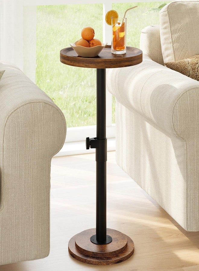 CHOEZON Height Adjustable Drink Table, Small Round Side Table, Pedestal Martini Table with Thickened Base, for Small Space, Sofa, Couch, Living Room, Bedroom, Rustic Brown and Black TBZ31BF - Image 1
