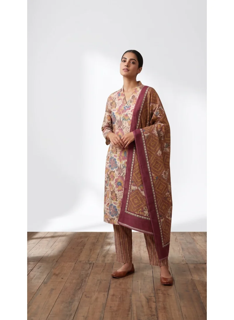 THUGFIT  Women's Premium Multicolor Floral Print Kurta Set with Geometric Border Dupatta for Women | Best Price UAE